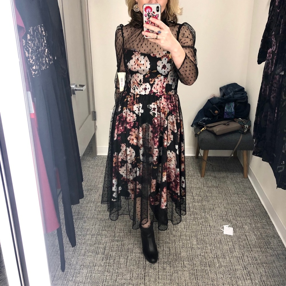 Eliza J Floral Polka Dot Mesh Overlay Dress, size 10 - Picture 9 of 16
